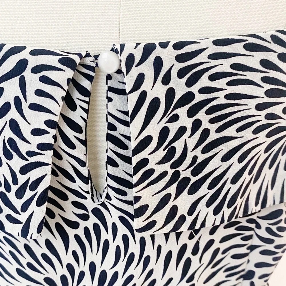Twelfth Street by Cynthia Vincent 100% Silk Dress S Black Cream Midi Ruffle Tank - Picture 6 of 10